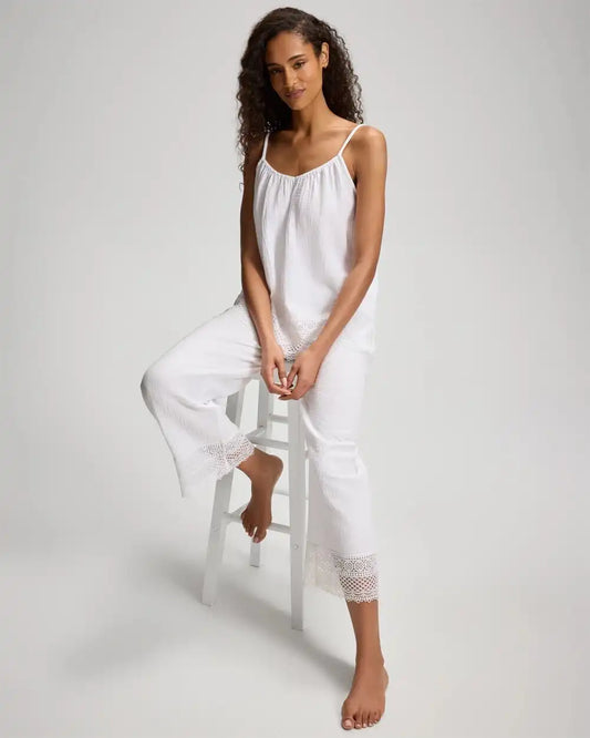 Crochet Lace Trim Wide Leg Pajama Pants