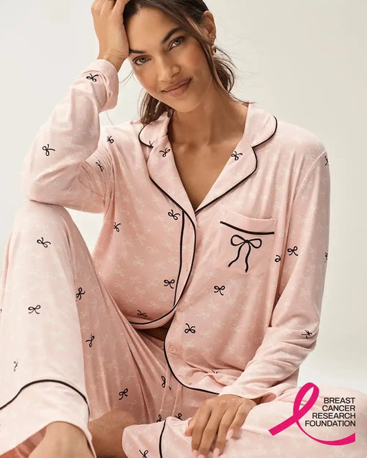 x BCRF Printed Long-Sleeve Notch Collar Pajama Top