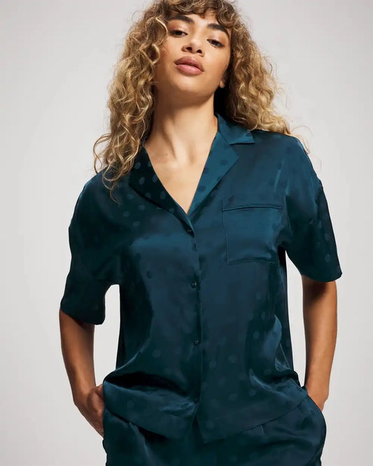 Jacquard Dot Relaxed Notch Collar Pajama Top